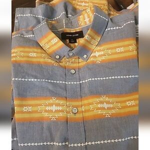 Adam Levine Shirt Mens XL Blue Orange Southwestern Design Button Up Short Sleeve